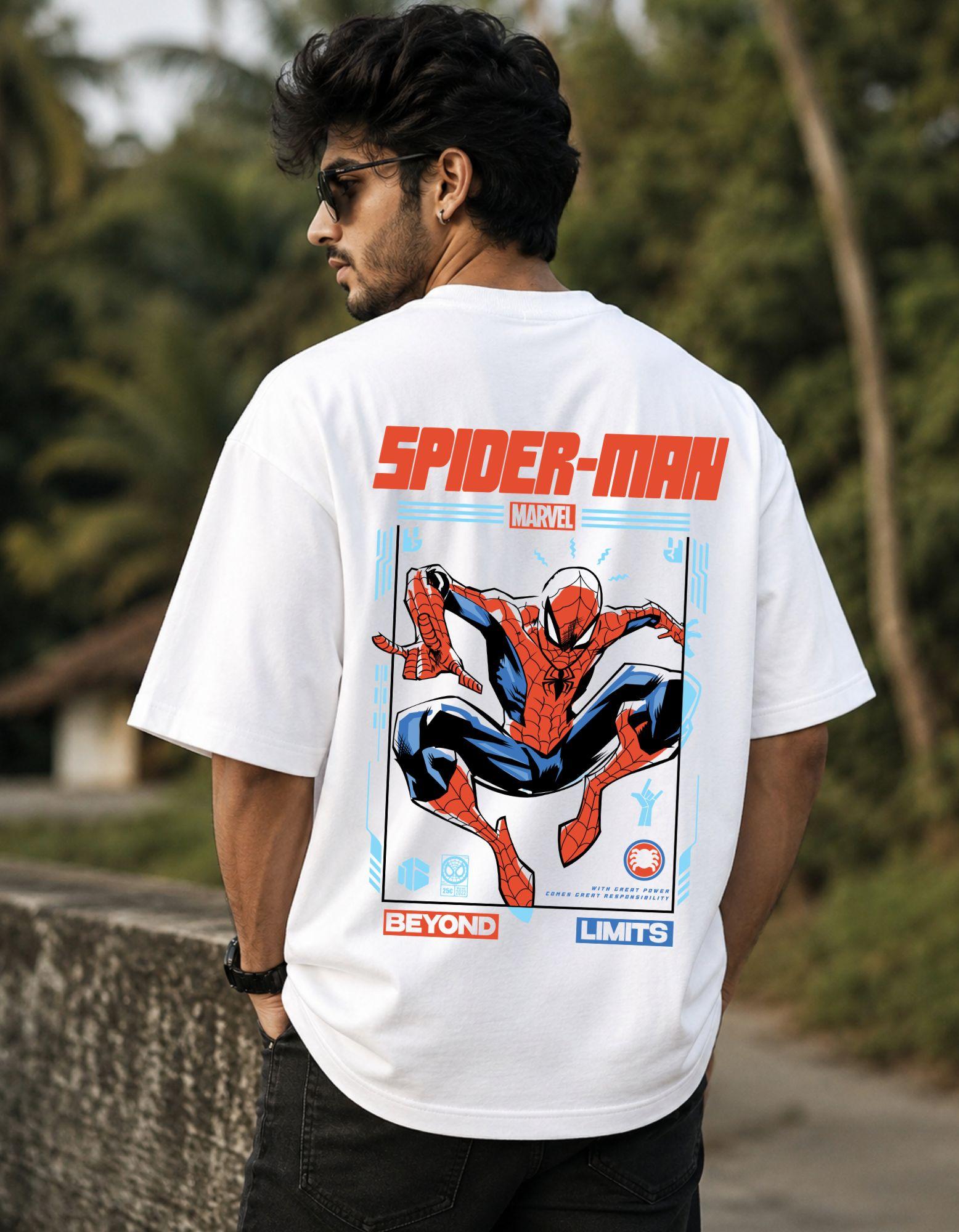 Dhirra Spider-Man Oversized T-Shirt for Men | Marvel Superhero Spiderman Graphic Printed Premium Cotton Oversized Tshirt
