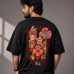Dhirra Kerala Theyyam Oversized T-Shirt for Men | Traditional Kerala Culture Graphic Print | Premium Black Cotton T Shirt | Stylish Streetwear Tshirt